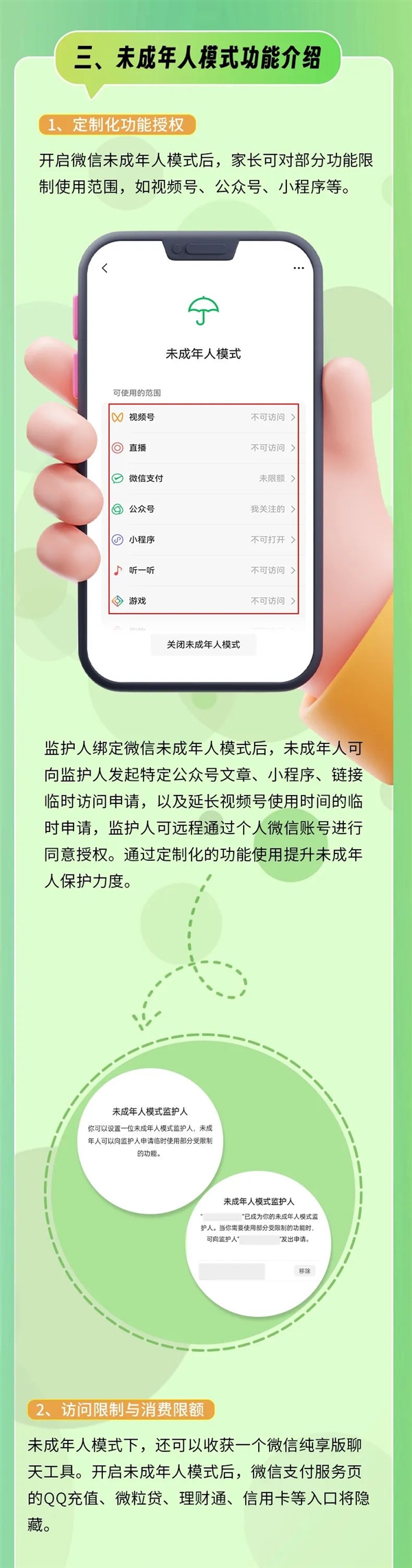 一图看懂：微信未成年人模式上线 变身纯享版聊天APP